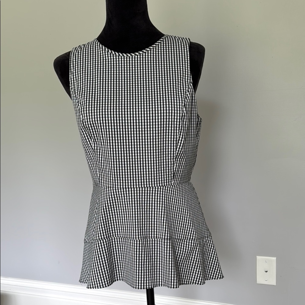 White House Black Market Black and White Gingham Peplum Top